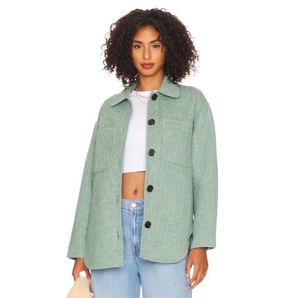 Rails Connie Herringbone Wool Oversize Shirt Jacket Shacket Small Kelly Green - Picture 2 of 9